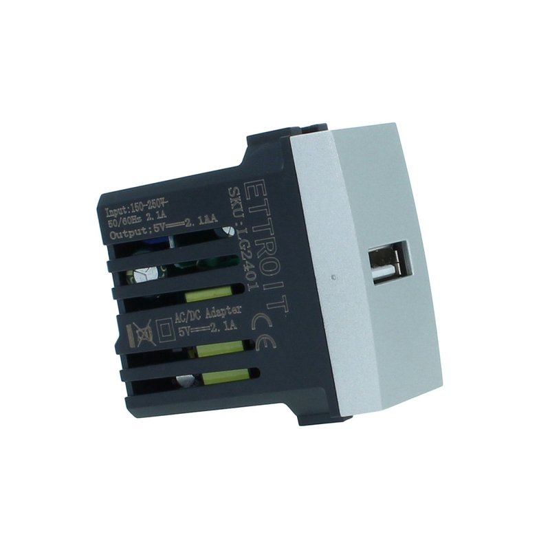 ETTROIT Modulo Presa Caricatore USB 5V 2,1A Colore GRIGIO Compatibile Con Bticino Living International