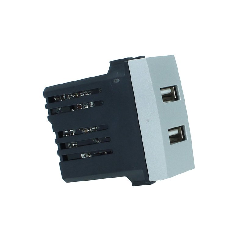 ETTROIT Modulo Presa Caricatore USB 5V 2,1A 2 Porte USB-A Colore GRIGIO Compatibile Con Bticino Living International