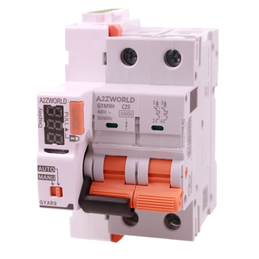 MCB Interruttore Magnetotermico Con Riarmo Automatico, Curva C 2P 2M 10kA AC 400V IP20 GYM9H, 3 Tentativi (10s/60s/300s), Disponibili 25A 32A 40A 63A - GA32925RA