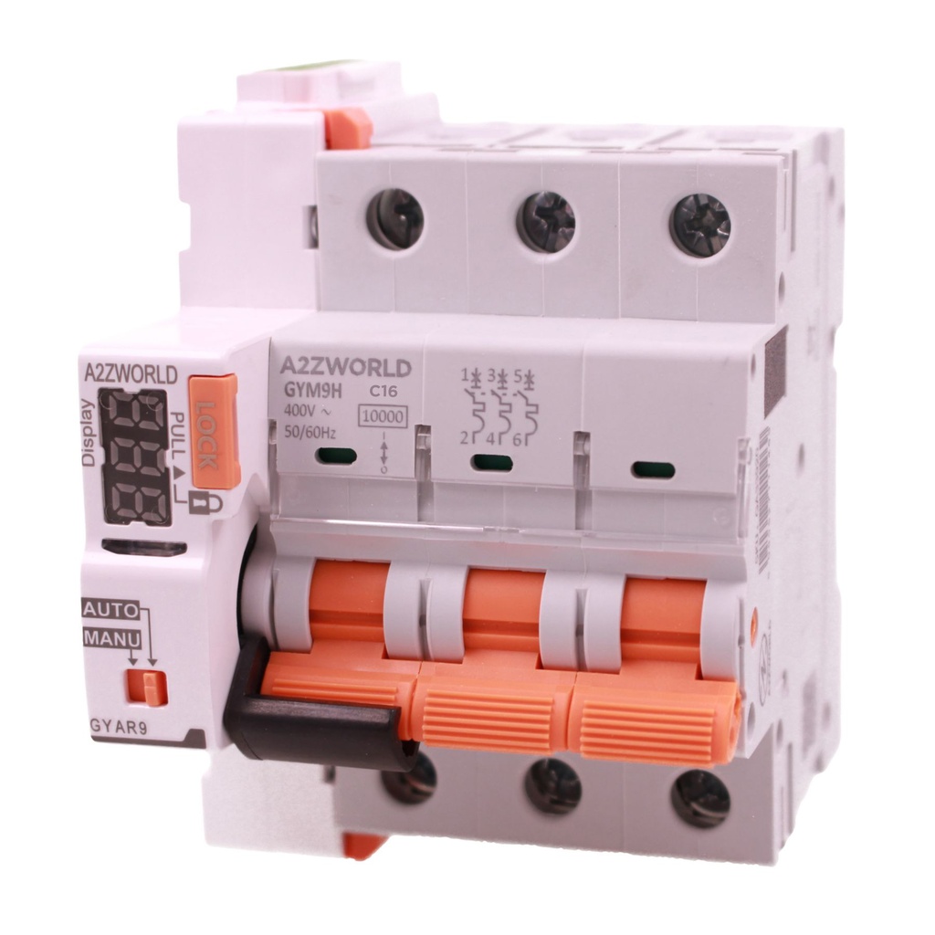 MCB Interruttore Magnetotermico Con Riarmo Automatico, Curva C 3P 3M 10kA AC 400V IP20 GYM9H, 3 Tentativi (10s/60s/300s), Disponibili 16A 20A 25A 32A 40A 63A - GA33916RA