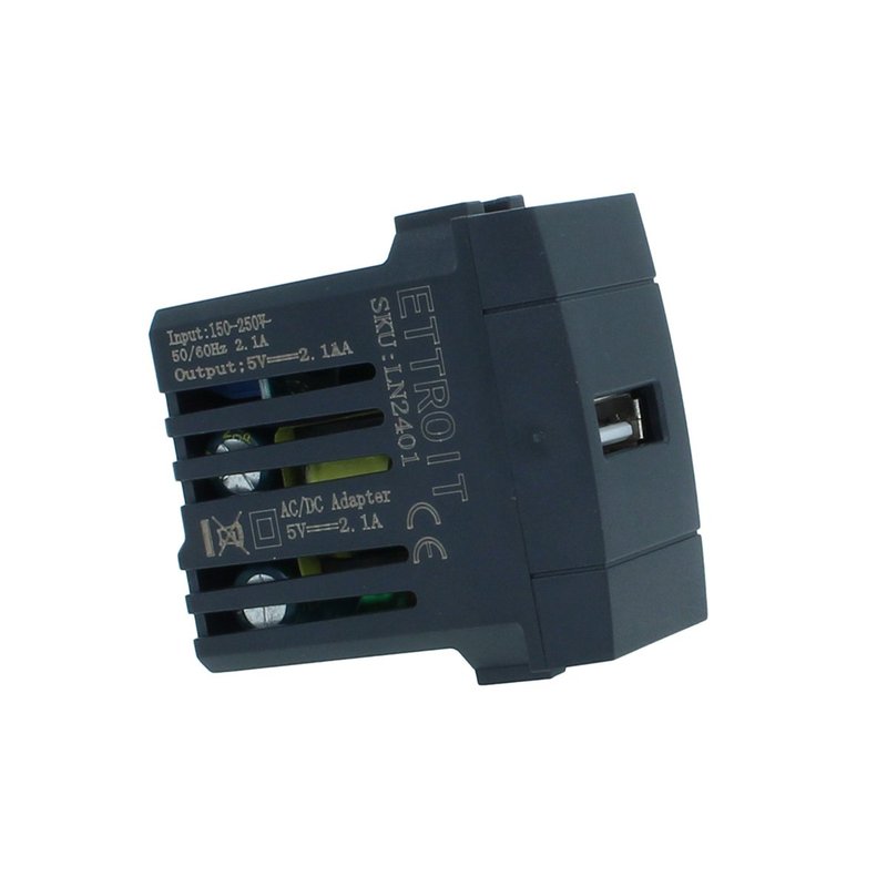 ETTROIT Modulo Presa Caricatore USB 5V 2,1A Colore Nero Compatibile Con Bticino Living International