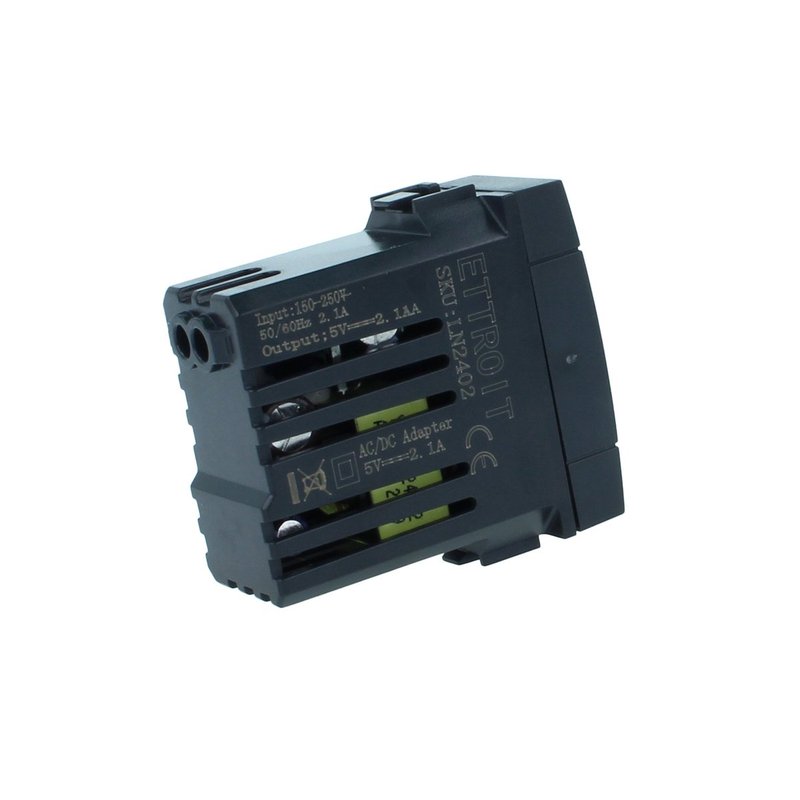 ETTROIT Modulo Presa Caricatore USB 5V 2,1A 2 Porte USB-A Colore Nero Compatibile Con Bticino Living International