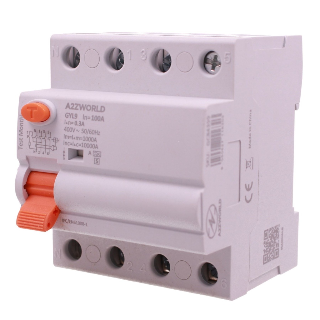 RCCB Interruttore Differenziale Selettivo Tipo A S 300mA/0.3A 3P+N 4M 10kA AC 400V IP20 Elettromeccanico IEC61008-1 GYL9, Corrente Disponibili 40A 63A 100A - GC84399