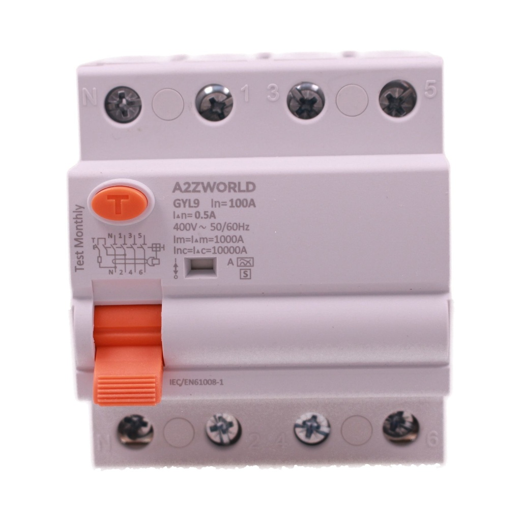 RCCB Interruttore Differenziale Selettivo Tipo A S 500mA/0.5A 3P+N 4M 10kA AC 380V IP20 Elettromeccanico IEC61008-1 GYL9, Corrente Disponibili 63A 100A - GC84599