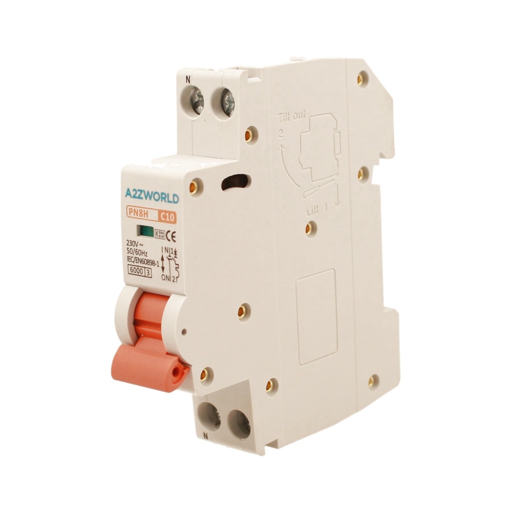 A2ZWORLD MCB Interruttore Magnetotermico Automatico Curva C 1P+N 1M 6000A AC 230V IP20 PN8H, Corrente Disponibili 2A 3A 4A 5A 6A 10A 13A 16A 20A 25A 32A - GA37410