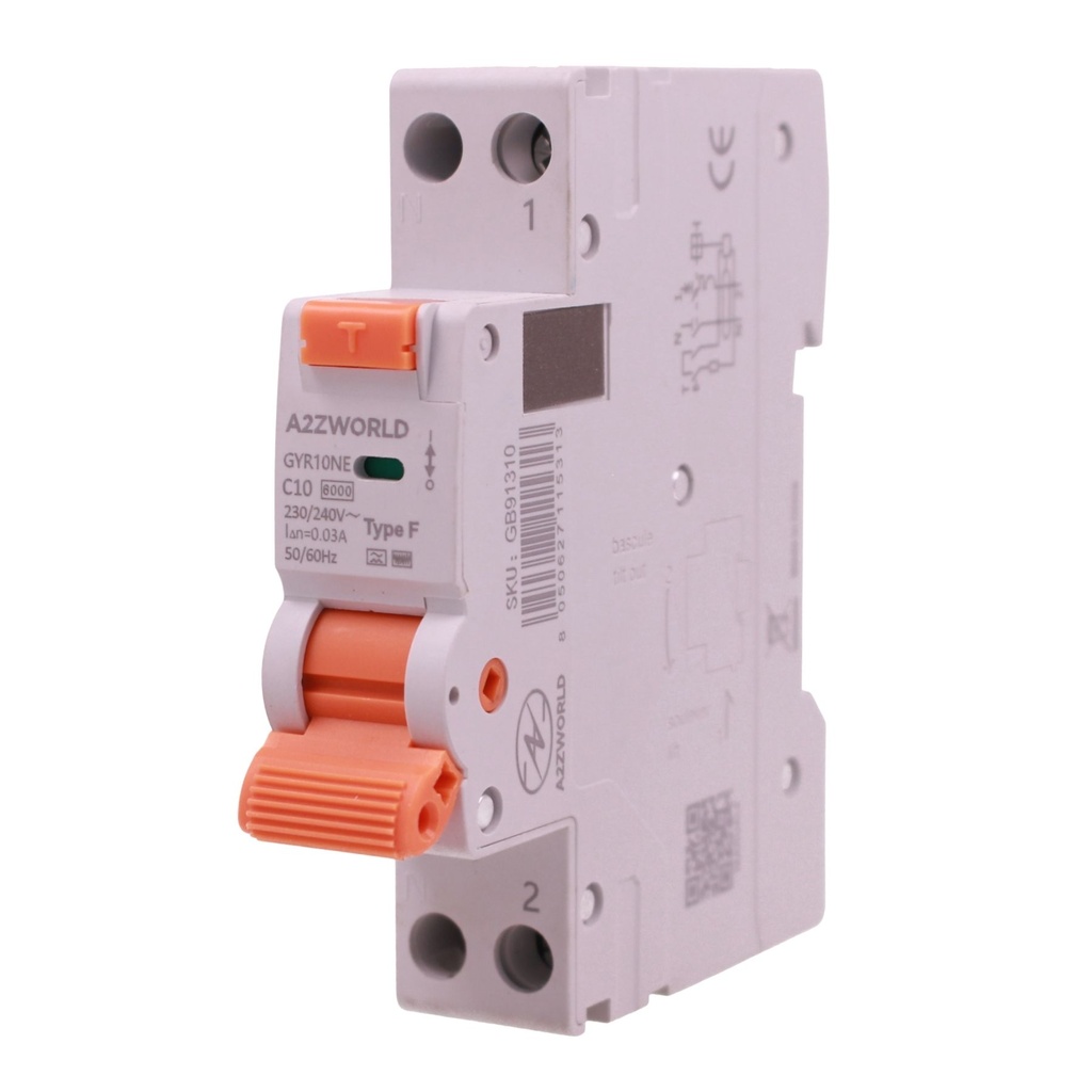 RCBO Interruttore Magnetotermico Differenziale Tipo F Slim 1 Modulo DIN, Curva C 1P+N 6000A 30mA AC 230V IP20, Corrente Disponibili 6A 10A 16A 20A 25A 32A 40A - GB91310