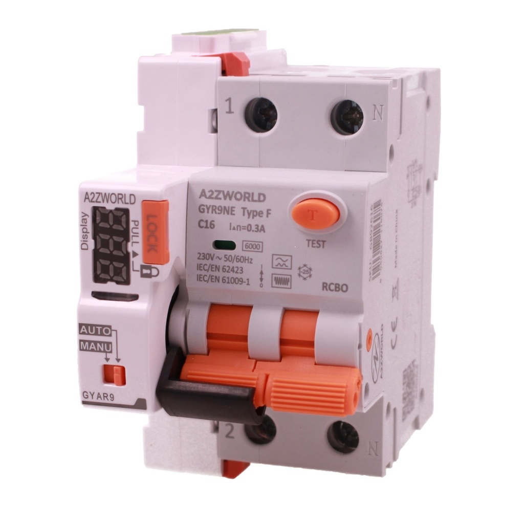 RCBO Interruttore Magnetotermico Differenziale Tipo F con Riarmo Automatico, Curva C 1P+N 3M 6000A 300mA/0.3A, Corrente Disponibili 16A 20A 25A 32A - GB92616RA