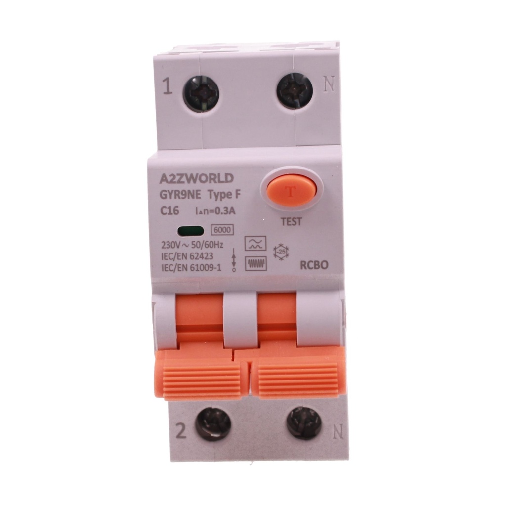 RCBO Interruttore Magnetotermico Differenziale Tipo F, Curva C 1P+N 2M 6000A 300mA/0.3A, AC 230V IP20 Corrente Disponibili 16A 20A 25A 32A - GB92616