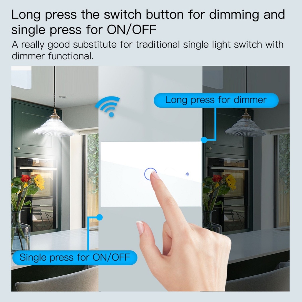 A2ZWORLD Interruttore Da Incasso Scatola 503, Touch Bianco, WIFI 2.4G Matter, TUYA, Smart Life,Apple Home, Google Home, Alexa, SmartThings, 10A, AC 90-250V, 50/60HZ, 120X72X38mm, IP20,Disponibili 1,2,3 Tasti - MMC7851W