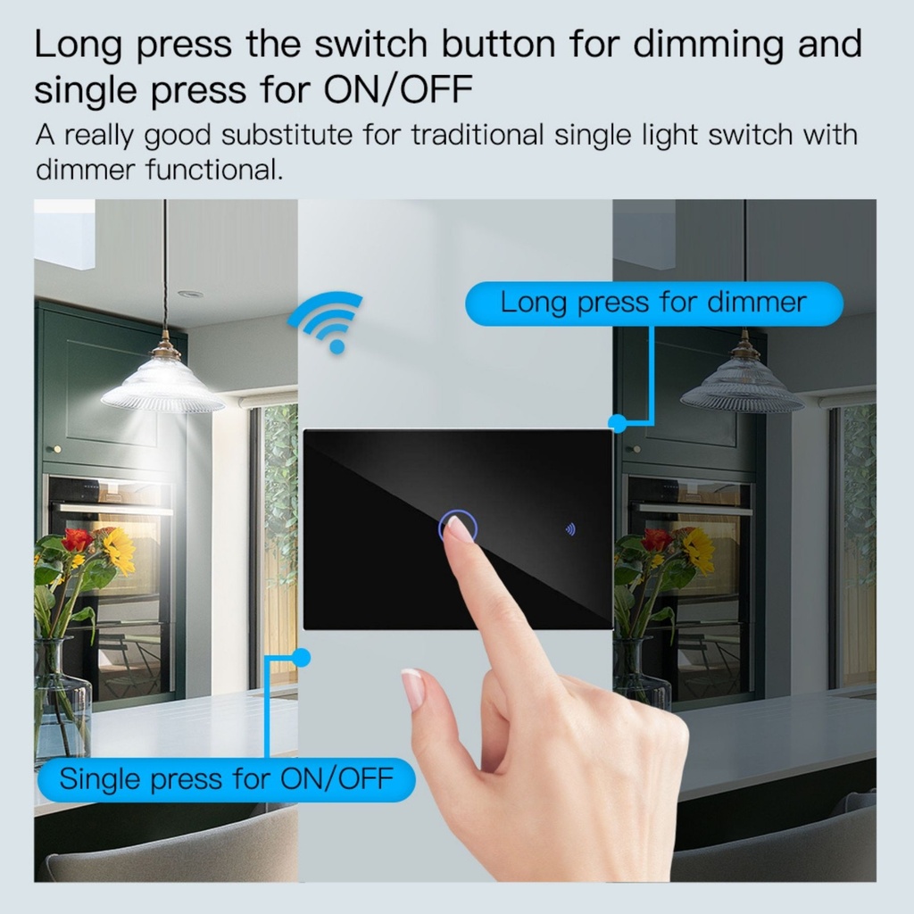 A2ZWORLD Interruttore Da Incasso Scatola 503, Touch Nero, WIFI 2.4G Matter, TUYA, Smart Life,Apple Home, Google Home, Alexa, SmartThings, 10A, AC 90-250V, 50/60HZ, 120X72X38mm, IP20,Disponibili 1,2,3 Tasti - MMC7851B