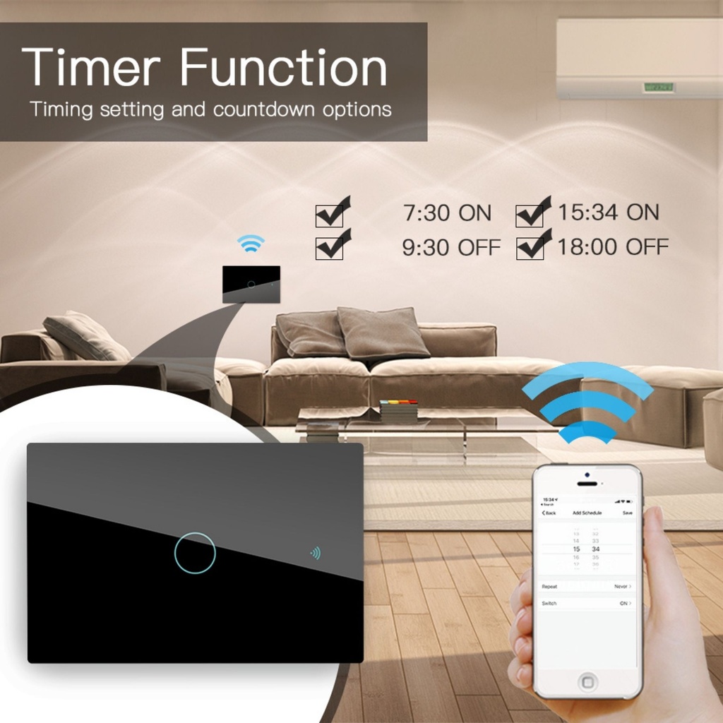 A2ZWORLD Interruttore Da Scatola 503, Touch Nero, WIFI 2.4G+BLE+RF 433MHz, Bluetooth BLE Mesh, TUYA Smart Life, 220V 10A, 120X72X38mm Per Scatola 503, IP20, Disponibili 1,2,3 Tasti - MMC7951B