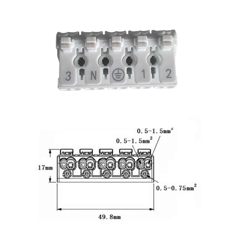 10 Morsetti a Molla Rapidi Doppio Click Bianco per Cavi e Morsettiera a Vite 2P 3P 4P 5P - XY2025X