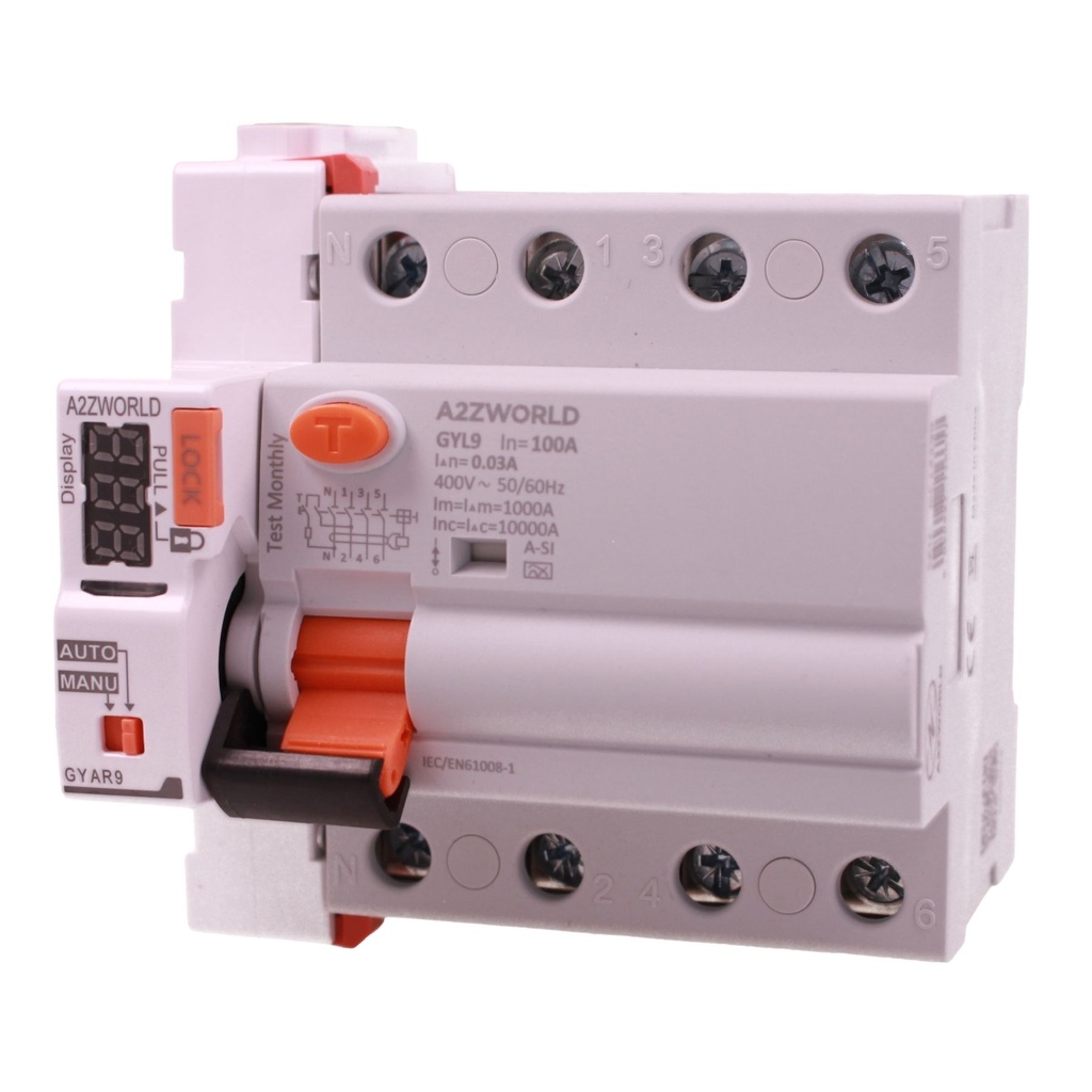 RCCB Interruttore Differenziale Puro Riarmo Automatico, Tipo A-SI Super Immunizzato, 3P+N 4M 10000A 30mA AC 400V IP20 GYL9 Elettromeccanico, Corrente Disponibili 40A 63A 100A - GC14399RA