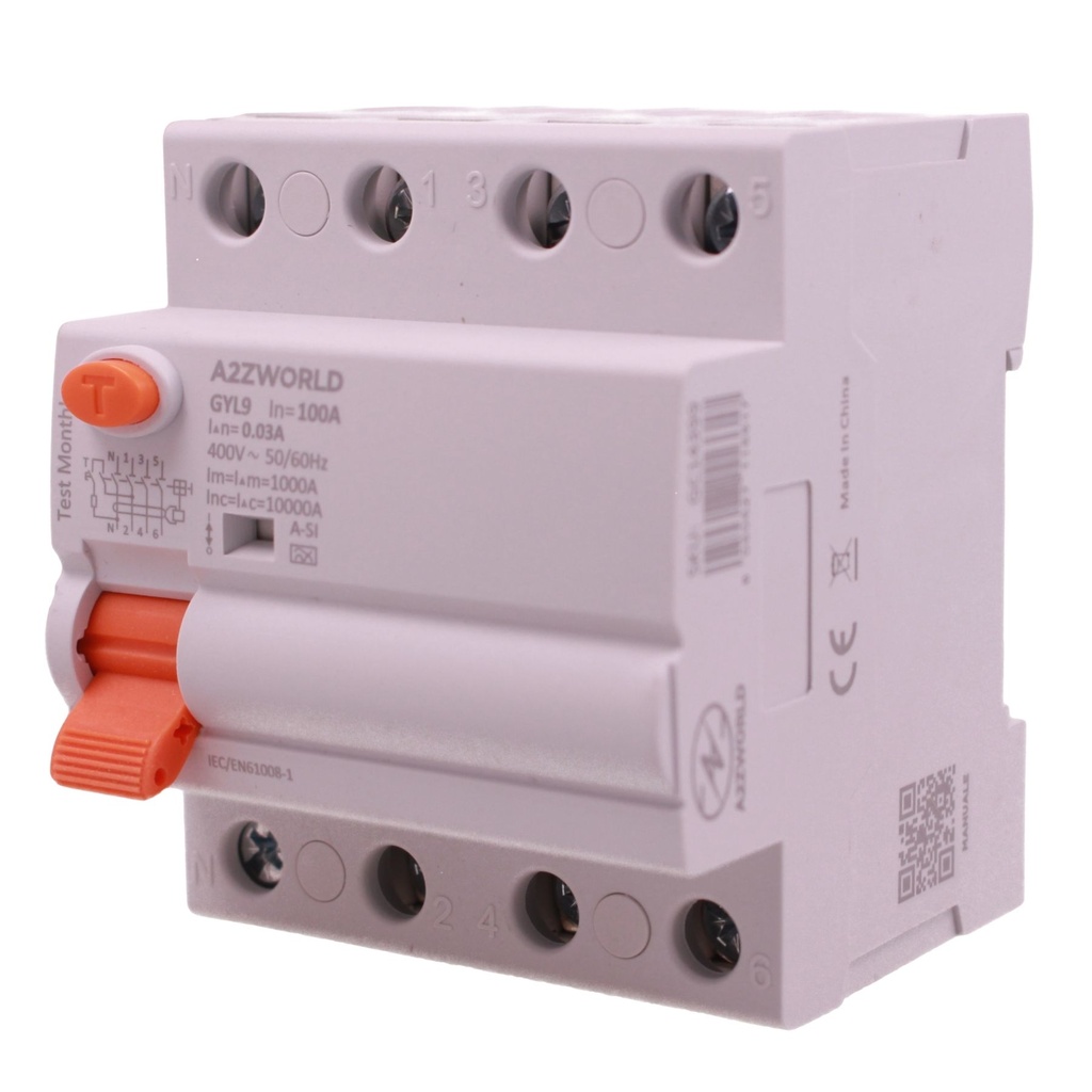 RCCB Interruttore Differenziale Puro Tipo A-SI Super Immunizzato, 3P+N 4M 10000A 30mA AC 400V IP20 GYL9 Elettromeccanico, Corrente Disponibili 40A 63A 100A - GC14399
