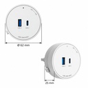 Presa USB-A + USB-C PD 20W Per Multipresa Da Binario, 5V 3A 9V 2.22A 12V 1.67A - GN-GS4Q20WR-W