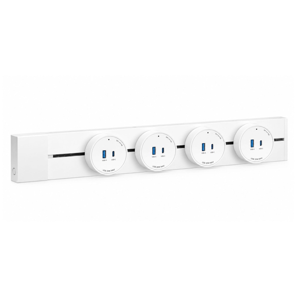Presa USB-A + USB-C PD 20W Per Multipresa Da Binario, 5V 3A 9V 2.22A 12V 1.67A - GN-GS4Q20WR-W