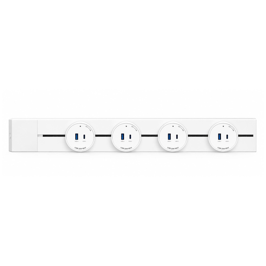 Presa USB-A + USB-C PD 20W Per Multipresa Da Binario, 5V 3A 9V 2.22A 12V 1.67A - GN-GS4Q20WR-W