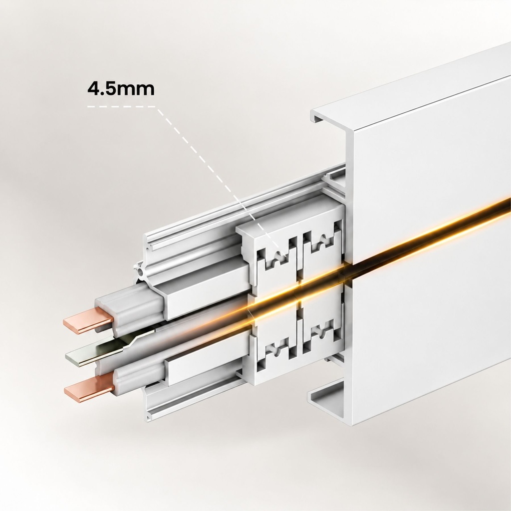 Sistema di Alimentazione a Binario Elettrificato, Multipresa Modulare da Parete, Binario 500mm 230V 32A Max 7360W - GN-GB40E-500-W