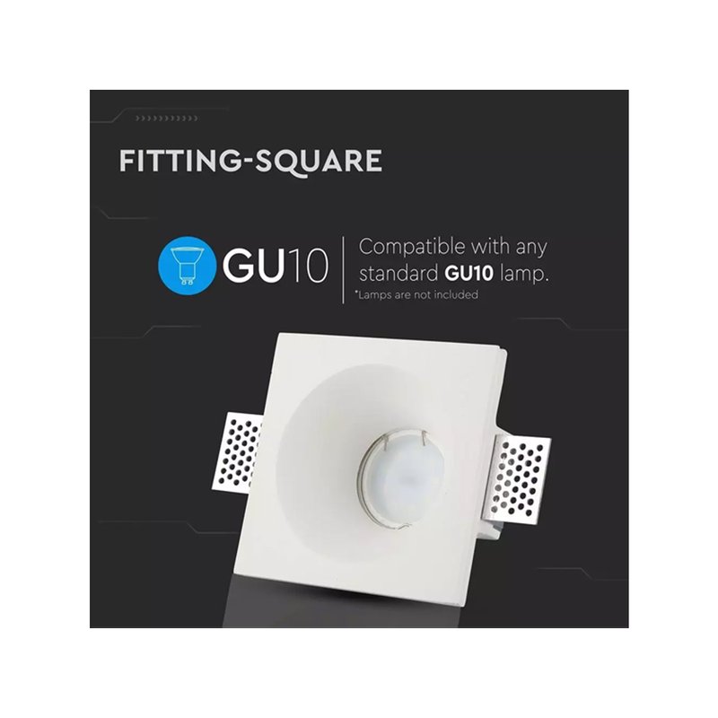 Portafaretto Lampada Led GU10 Da Incasso A Scomparsa Corpo Quadrato 120X120mm In Gesso Bianco Verniciabile SKU-3641