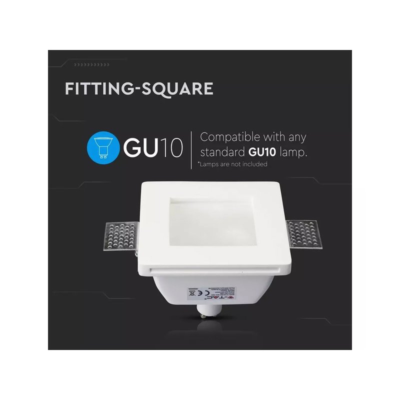 Portafaretto Da Incasso A Scomparsa Corpo Quadrato In Gesso Vetro Satinata Portalampada GU10 Incluso SKU-3691