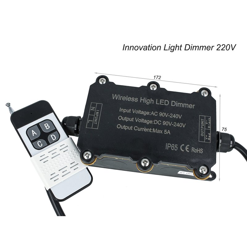 Led Dimmer Alta Tensione 220V 5A 1000W Impermeabile IP65 Con Telecomando Wireless Per Striscia Bobina Led 220V Mono Colore