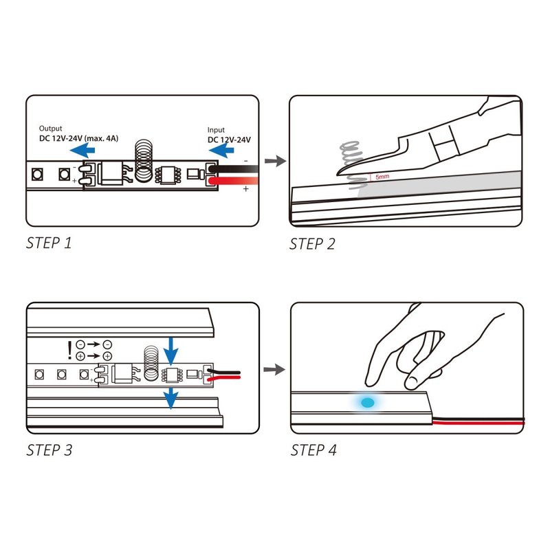 Interruttore Led Dimmer Touch Con Indicatore Led Blu 12V 24V 4A Memoria Anche Dopo Interruzione Corrente