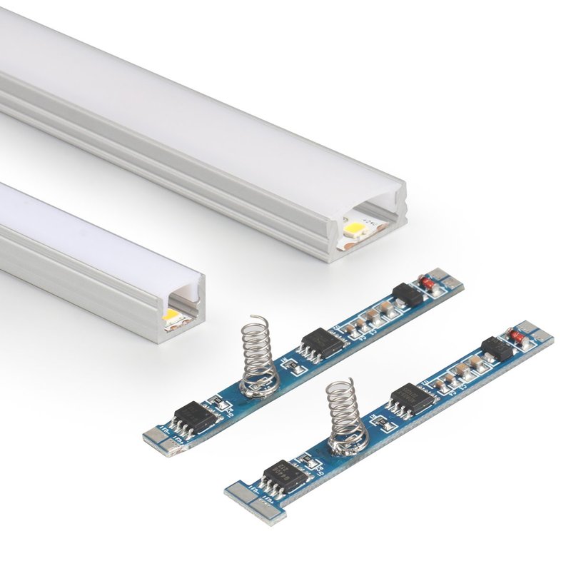 Mini Interruttore Led Dimmer Touch Slim Tagliabile Per Profilo Alluminio da 6mm fino 12mm Con Led Blu 12V 24V 4A