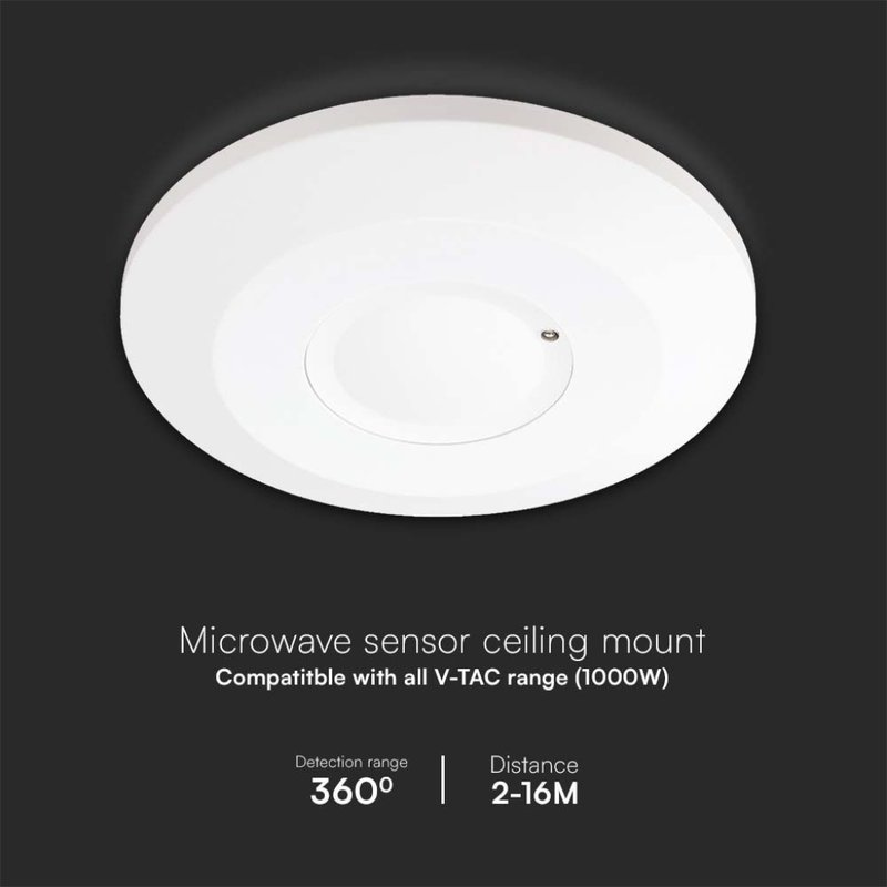 Sensore di Movimento a Microonde 1000W Rilevamento a 360° Montaggio a Plafone SKU-23163