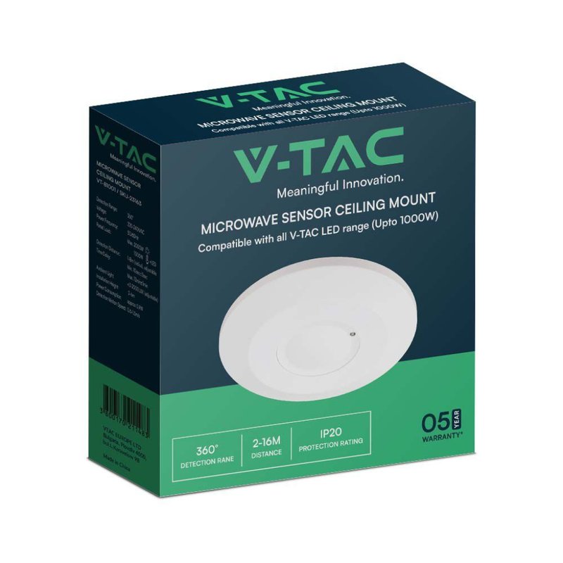 Sensore di Movimento a Microonde 1000W Rilevamento a 360° Montaggio a Plafone SKU-23163