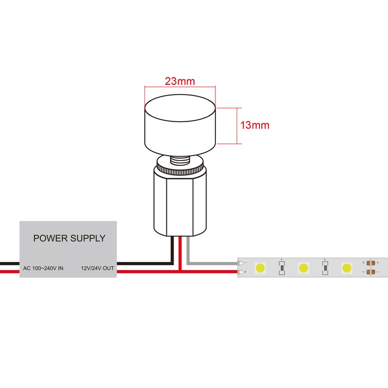 Micro Pulsante Illuminazione LED Regolabile Interruttore con Funzione Dimmer e Memoria Input 12V-24VDC Output 12-24VDC Corrente 4A Impermeabile IP65 30cm