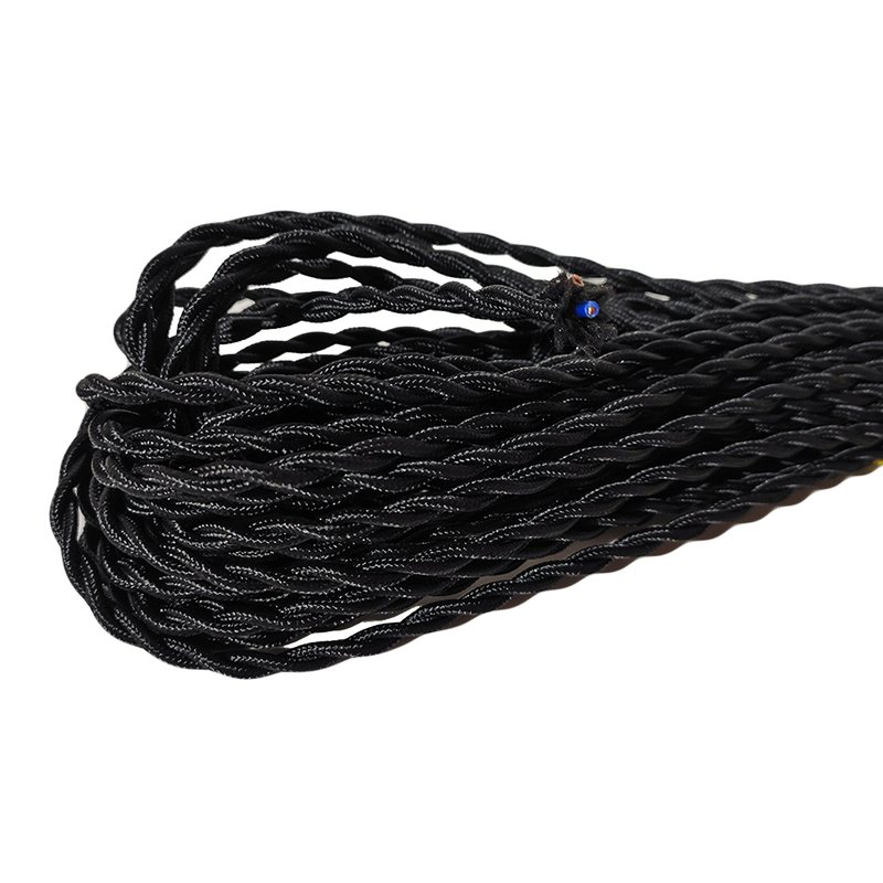 Cavo Elettrico Rivestito in Tessuto Colore Nero 2X0,75 Corda Trecciata Twisted Wire 1 Metro SKU-3779