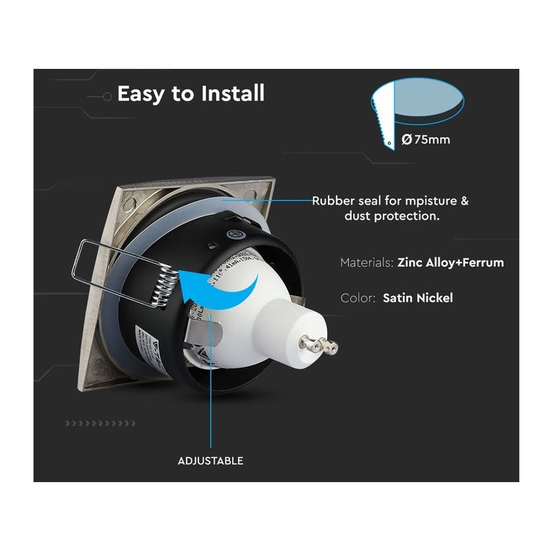 Porta Faretto Led GU10 MR16 Incasso Quadrato Colore Nichel Satinato Impermeabile IP54 SKU-3616