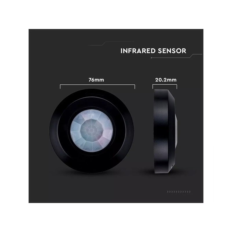Sensore di Movimento PIR Slim Da Soffitto Muro Montaggio a Plafone Nero 360 Gradi SKU-6607