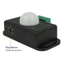 Sensore Di Movimento PIR Rilevatore Di Presenza 12V 24V 6A Colore Nero Timer Ritardo Regolabile Da 1 A 10 Minuti Per Striscia Led