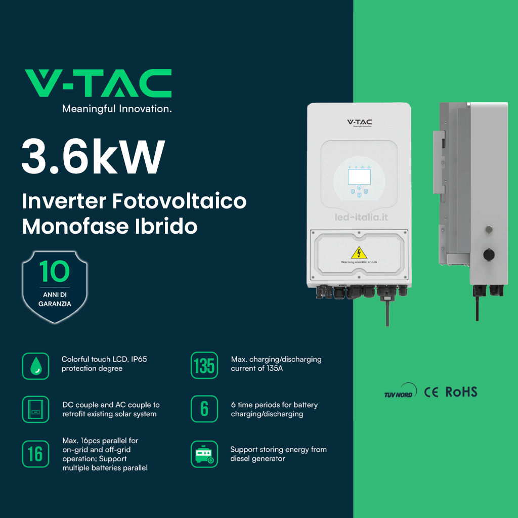 Inverter Fotovoltaico Deye Monofase Ibrido On-Grid/Off-Grid 3.6kW CEI 0-21 con Schermo LCD Touch a Colori, Smart Meter Integrato, WiFi e TA Inclusi Garanzia 10 Anni IP65 SKU-11725