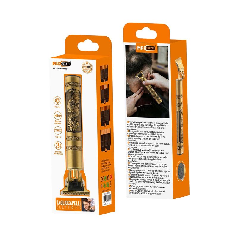 Tagliacapelli Wireless con Ricarica Rapida Rasoio Silenzioso Leggera con 4 Pettini di Guida e Kit Pulizia Incluso 3 Ore di Autonomia 5W Modello Drago