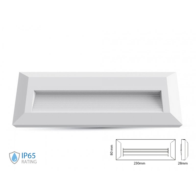 Faretto Luci Led Segnapasso Rettangolare Carcassa Bianca 3W Neutro 4000K IP65 Montaggio a Plafone SKU-211326