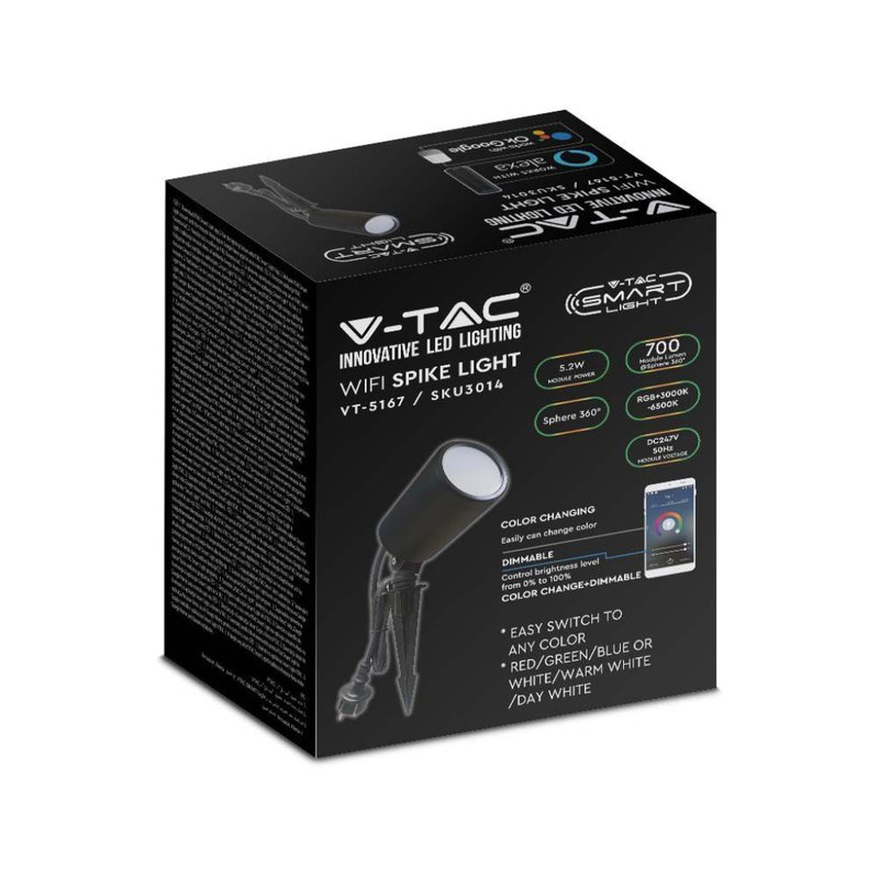 Faretto LED da Giardino 7W con Picchetto RGB 3in1 + CCT WiFi Colore Nero IP65 SKU-3014