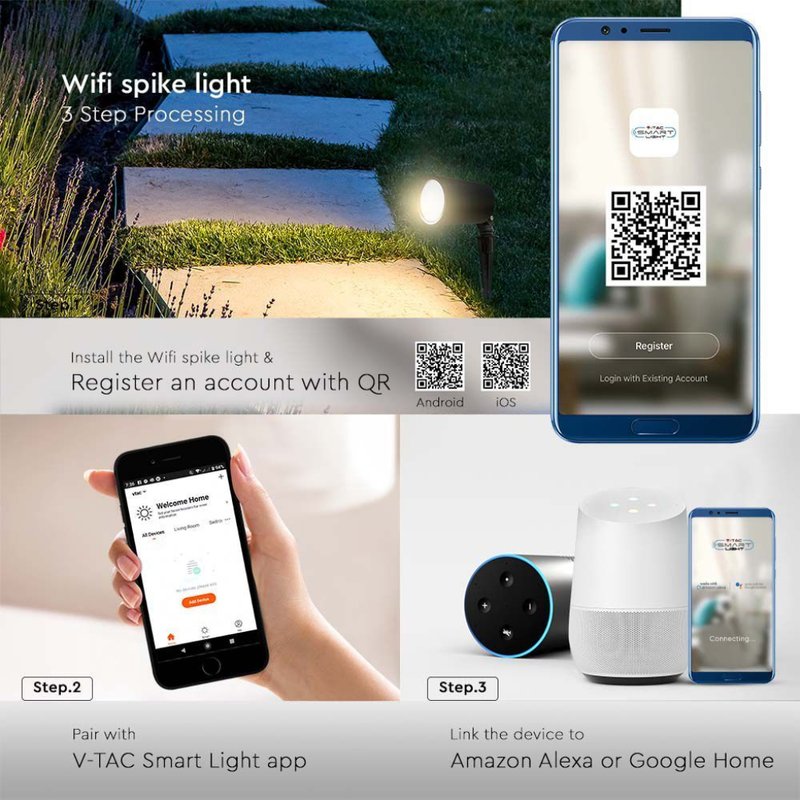 Faretto LED da Giardino 7W con Picchetto RGB 3in1 + CCT WiFi Colore Nero IP65 SKU-3014