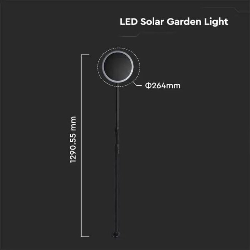 Piantana Solare LED da Giardino 8W con sensore crepuscolare Colore Bianco e Nero 3000K IP65 SKU-6670