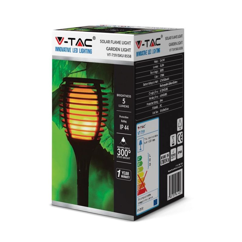 Lampade Solare a Led 1W Caldo 1700K Forma di Torcia Effetto Fiamma IP44 Per Giardino SKU-8558