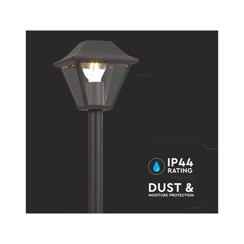 Lampione a Lanterna Palo Da Terra Per Giardino Altezza 950mm Attacco E27 Colore Nero Opaco IP44 SKU-8687