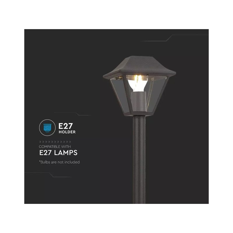 Lampione a Lanterna Palo Da Terra Per Giardino Altezza 950mm Attacco E27 Colore Nero Opaco IP44 SKU-8687