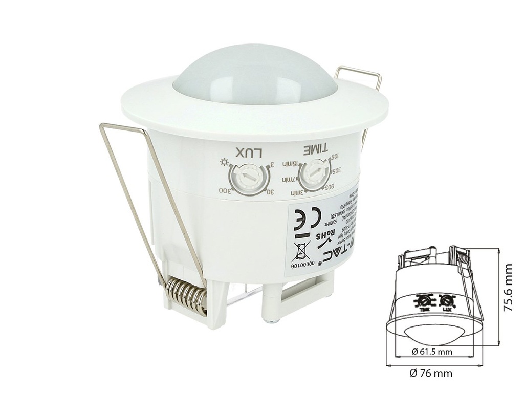 [CL1940] Sensore di Movimento a Infrarossi e Crepuscolare Montaggio Da Incasso Colore Bianco 360 Gradi IP20 SKU-5090