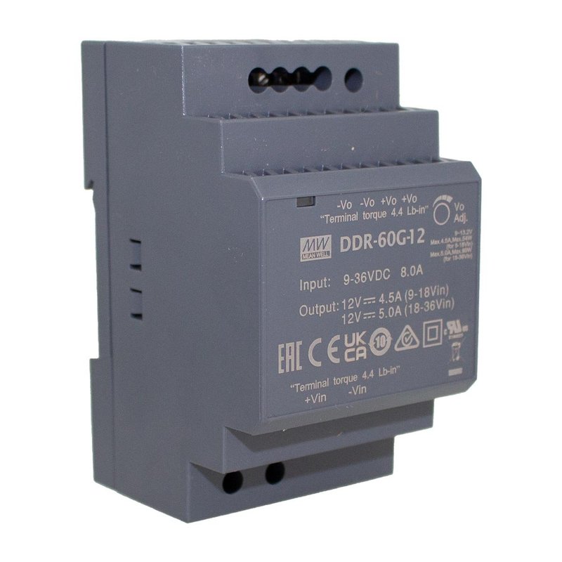 MW MEAN WELL DDR-60G-12 Convertitore tipo DC-DC per Guida DIN Input 9-36V Output 12V 5A 60W