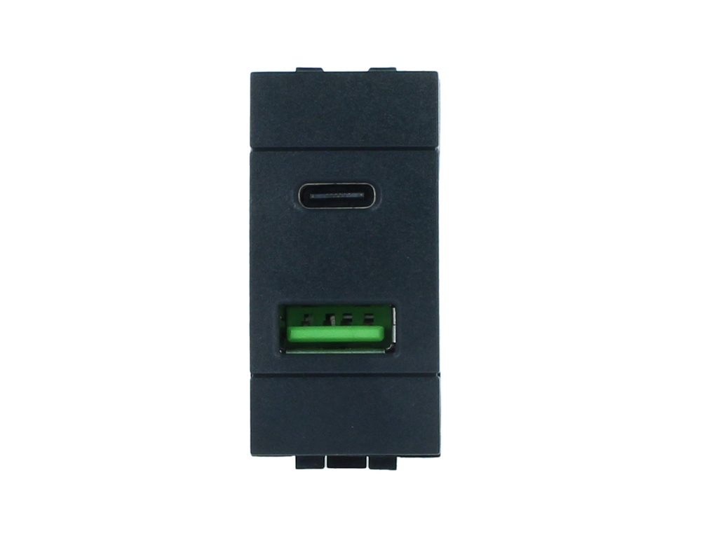 ETTROIT Modulo Presa Caricatore USB 2 Porte 3,1A USB-A + USB Type C Colore Nero Compatibile Con Bticino Living International