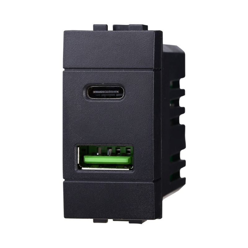 Presa USB da incasso 3,1A, doppia porta USB-A e USB-C, compatibile Bticino Living