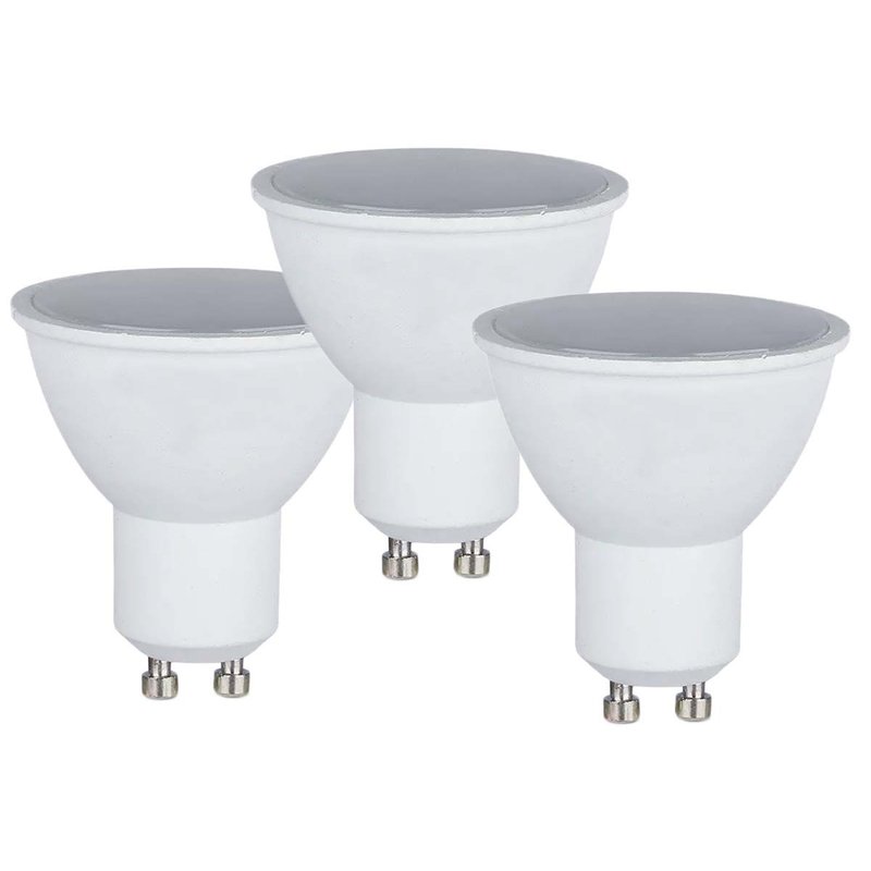 Set 3 Lampade LED GU10 5W 220V, 110°, diffusore opale, 3000K/4000K/6500K