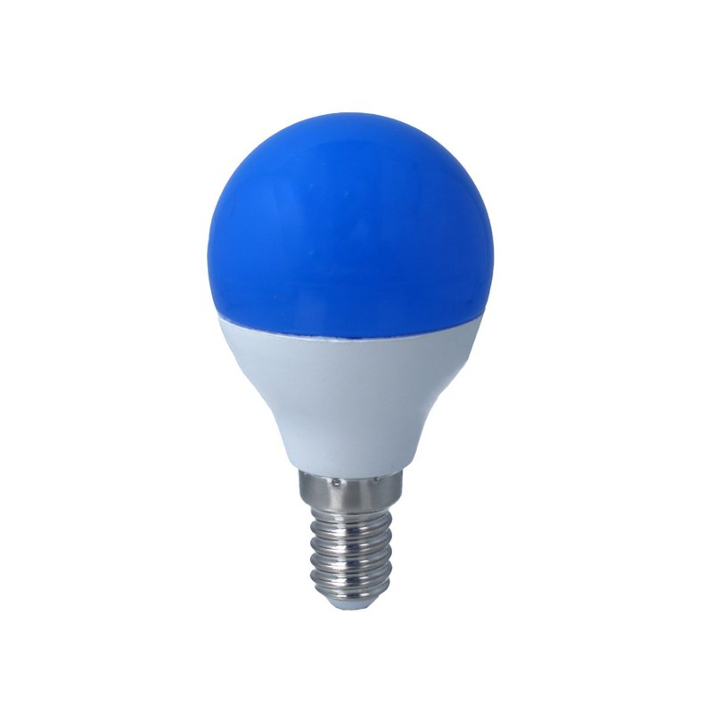 Lampada A Led E14 G45 4W 220V Colore Disponibili Blu Verde Viola Rosso Giallo