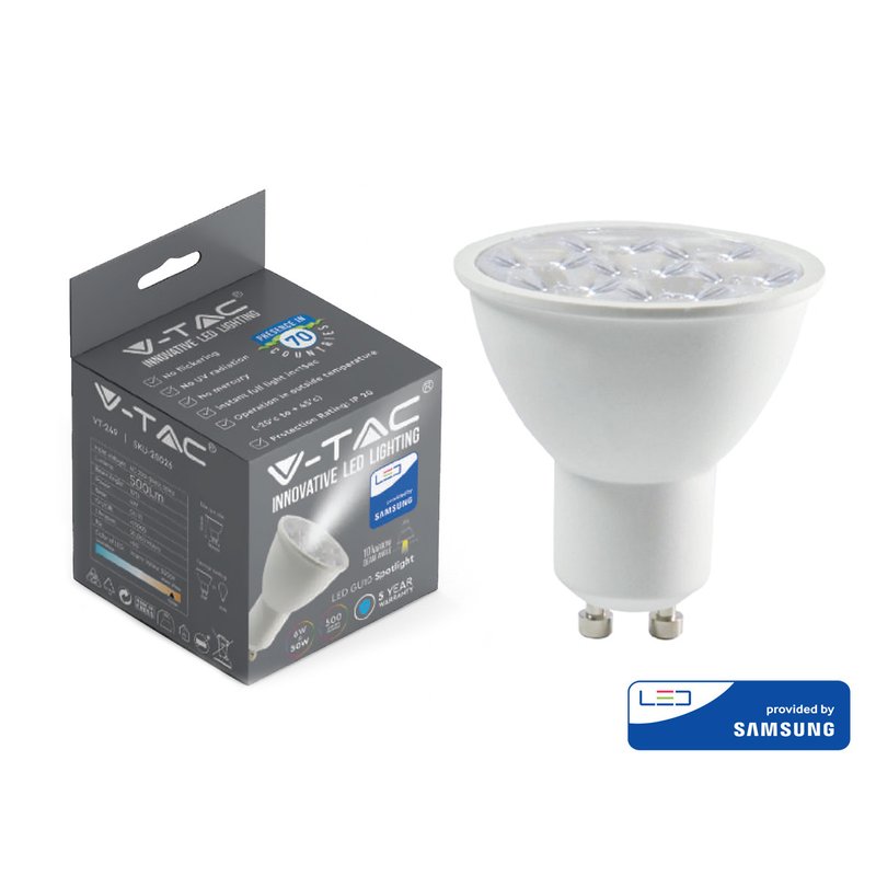 Lampada LED GU10 6W, fascio stretto 10°, 3000K/4000K/6500K